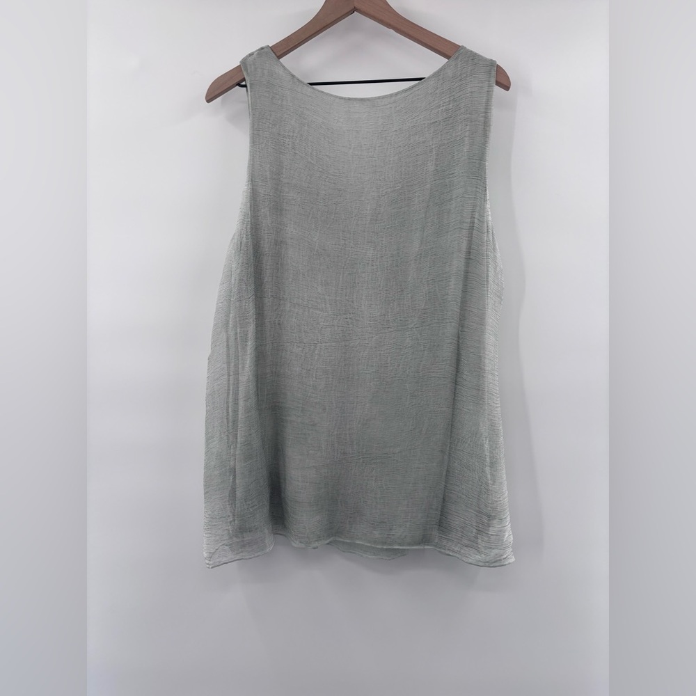 Soft Surroundings Moss Green Sheer Silk Overlay Embroidered Trim Tank Top XLP - Picture 4 of 7